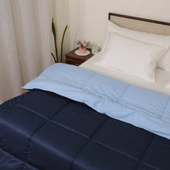 Luxurious Down Alternative Reversible Comforter | All Season Warmth Down 1 PC Reversible Comforter Set | 100% Microfiber Cover | Down Fiber Duvet Insert | Navy Blue/Light Blue