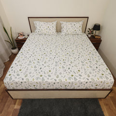 Microfiber Bedsheet, Chadar - Soft and Breathable - Flat Sheet with 2 pillow cases - Fade Resistance Wrinkle Free bedsheets (Leafy Tranquil Print)