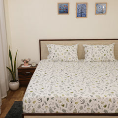 Microfiber Bedsheet, Chadar - Soft and Breathable - Flat Sheet with 2 pillow cases - Fade Resistance Wrinkle Free bedsheets (Leafy Tranquil Print)