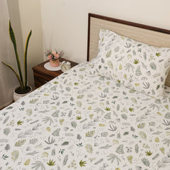 Microfiber Bedsheet, Chadar - Soft and Breathable - Flat Sheet with 2 pillow cases - Fade Resistance Wrinkle Free bedsheets (Leafy Tranquil Print)
