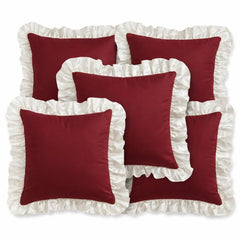 Royal Maroon Decorative Cushion Covers Set of 5 – Premium Solid Cushions with Elegant Frill Border, Soft & Stylish Home Décor, 12x12 Inch