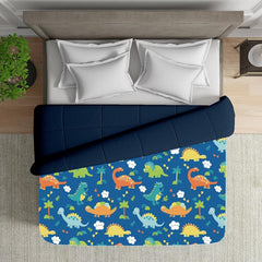 Reversible Microfiber Dohar Blanket – Lightweight All-Season Comfort, Ultra-Soft Microfiber, Perfect for Single & Double Beds, Ideal for Festive Gifting, Blue-Dinosaur & Navy Blue