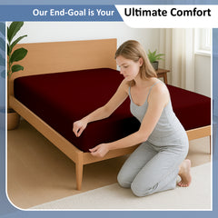 Premium 100% Cotton Fitted Bedsheet | Soft & Cooling Hotel-Quality Sheet | 10-Inch Deep Pocket, All-Round Elastic (Burgundy)