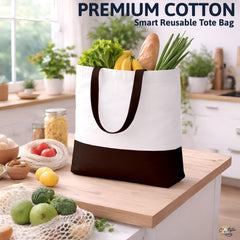 Premium Quality 100% Cotton Tote Bag 13 x 15 Inch – Reusable Eco-Friendly Canvas Shopping, Travel & Daily Carry Bag (Chocolate/White)