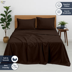 Luxury Giza Cotton 4-Piece Bed Sheet Set | Ultra-Soft & Breathable | Extra Deep 10-Inch Pocket Fitted Sheet, Flat Sheet & 2 Pillow Covers (Chocolate)