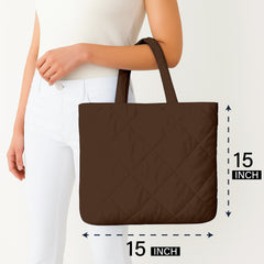 Chocolate Microfiber Quilted Tote Bag 13 x 15 Inch – Lightweight, Durable Shoulder Bag for Shopping, Travel & Daily Use