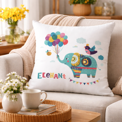 Elephant Print 100% Cotton Cushion | Decorative Cushion for Sofa & Living Room (Pack of 1)