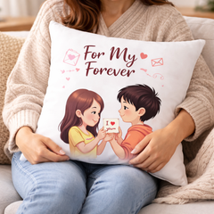 For My Forever Printed Cushion | 100% Cotton Romantic Couple Love Cushion for Gifting | Decorative Cushion for Sofa & Living Room (Pack of 1)