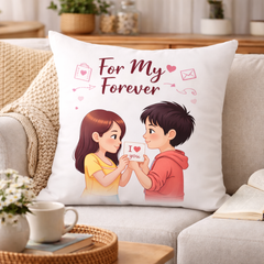 For My Forever Printed Cushion | 100% Cotton Romantic Couple Love Cushion for Gifting | Decorative Cushion for Sofa & Living Room (Pack of 1)