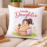 Lovely Daughter Printed Cushion | 100% Cotton Decorative Cushion for Sofa & Living Room (Pack of 1)