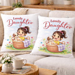 Lovely Daughter Printed Cushion | 100% Cotton Decorative Cushion for Sofa & Living Room (Pack of 1)