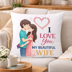 Romantic Couple Love Printed Cushion | 100% Cotton Cushion for Gifting | Decorative Cushion for Sofa & Living Room (Pack of 1)