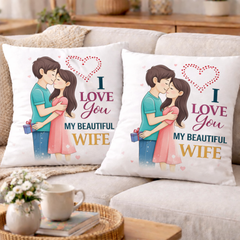 Romantic Couple Love Printed Cushion | 100% Cotton Cushion for Gifting | Decorative Cushion for Sofa & Living Room (Pack of 1)