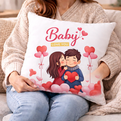 Romantic Couple Love Printed Cushion | 100% Cotton Cushion for Gifting | Decorative Cushion for Sofa & Living Room (Pack of 1)