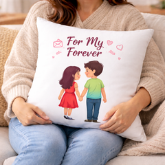 For My Forever Printed Cushion | 100% Cotton Romantic Couple Love Cushion for Gifting | Decorative Cushion for Sofa & Living Room (Pack of 1)