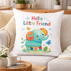 Hello Little Friend Printed Cushion | 100% Cotton Decorative Cushion for Sofa & Living Room (Pack of 1)