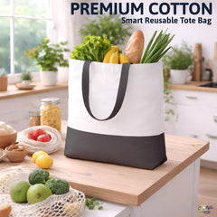 Premium Quality 100% Cotton Tote Bag 13 x 15 Inch – Reusable Eco-Friendly Canvas Shopping, Travel & Daily Carry Bag (Dark Grey/White)
