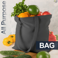 Dark Grey Cotton Tote Bag 13 x 15 Inch – Reusable Eco-Friendly Canvas Shopping, Travel & Daily Carry Bag