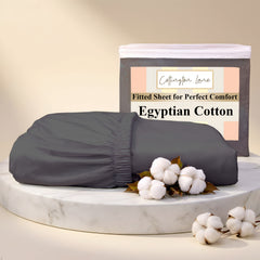 Premium 100% Cotton Fitted Bedsheet | Soft & Cooling Hotel-Quality Sheet | 10-Inch Deep Pocket, All-Round Elastic (Dark Grey)