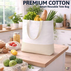 Premium Quality 100% Cotton Tote Bag 13 x 15 Inch – Reusable Eco-Friendly Canvas Shopping, Travel & Daily Carry Bag (Ivory/White)