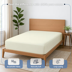 Premium 100% Cotton Fitted Bedsheet | Soft & Cooling Hotel-Quality Sheet | 10-Inch Deep Pocket, All-Round Elastic (Ivory)