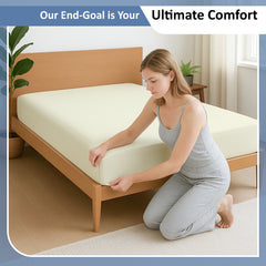 Premium 100% Cotton Fitted Bedsheet | Soft & Cooling Hotel-Quality Sheet | 10-Inch Deep Pocket, All-Round Elastic (Ivory)