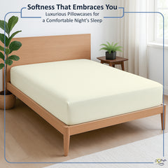 Premium 100% Cotton Fitted Bedsheet | Soft & Cooling Hotel-Quality Sheet | 10-Inch Deep Pocket, All-Round Elastic (Ivory)