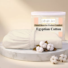 Premium 100% Cotton Fitted Bedsheet | Soft & Cooling Hotel-Quality Sheet | 10-Inch Deep Pocket, All-Round Elastic (Ivory)