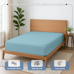 Premium 100% Cotton Fitted Bedsheet | Soft & Cooling Hotel-Quality Sheet | 10-Inch Deep Pocket, All-Round Elastic (Light Blue)