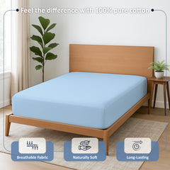 Premium 100% Cotton Fitted Bedsheet | Soft & Cooling Hotel-Quality Sheet | 10-Inch Deep Pocket, All-Round Elastic (Light Blue)