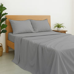 Luxury Giza Egyptian Cotton 4-Piece Bed Sheet Set | Ultra-Soft & Breathable | Extra Deep 10-Inch Pocket Fitted Sheet, Flat Sheet & 2 Pillow Covers (Light Grey)