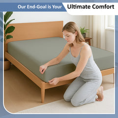 Premium 100% Cotton Fitted Bedsheet | Soft & Cooling Hotel-Quality Sheet | 10-Inch Deep Pocket, All-Round Elastic (Light Grey)