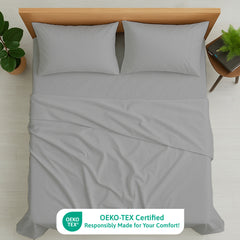 Luxury Giza Egyptian Cotton 4-Piece Bed Sheet Set | Ultra-Soft & Breathable | Extra Deep 10-Inch Pocket Fitted Sheet, Flat Sheet & 2 Pillow Covers (Light Grey)