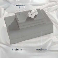 Luxury Giza Egyptian Cotton 4-Piece Bed Sheet Set | Ultra-Soft & Breathable | Extra Deep 10-Inch Pocket Fitted Sheet, Flat Sheet & 2 Pillow Covers (Light Grey)