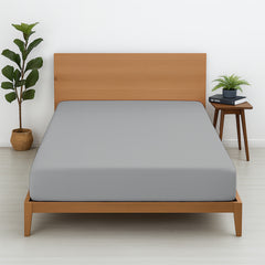Premium 100% Cotton Fitted Bedsheet | Soft & Cooling Hotel-Quality Sheet | 10-Inch Deep Pocket, All-Round Elastic (Light Grey)