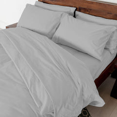 100% Cotton Duvet Cover Sateen Weave, Silky Soft and Breathable Bedding Set with Zipper Closure, Long Staple Cotton Bed Linen, 3 Pieces Includes 1 Duvet Cover & 2 Pillowcases - Dark Grey