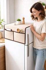 Waffle Fabric Refrigerator Dust Proof Cover with Storage Pockets - Washer and Dryer Top Cover - Protective, Durable, Easy to Clean - Light Sand - Set of 1