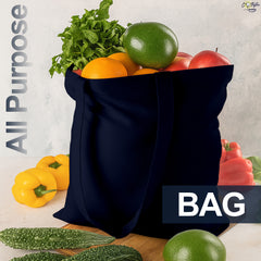 Navy Blue Cotton Tote Bag 13 x 15 Inch – Reusable Eco-Friendly Canvas Shopping, Travel & Daily Carry Bag