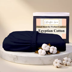 Premium 100% Cotton Fitted Bedsheet | Soft & Cooling Hotel-Quality Sheet | 10-Inch Deep Pocket, All-Round Elastic (Navy Blue)