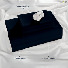 Luxury Giza Cotton 4-Piece Bed Sheet Set | Ultra-Soft & Breathable | Extra Deep 10-Inch Pocket Fitted Sheet, Flat Sheet & 2 Pillow Covers (Navy Blue)