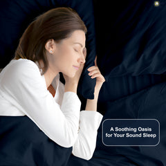 Premium 100% Cotton 4-Piece Bed Sheet Set | 400 TC | Flat Sheet, Elastic Fitted Sheet & 2 Pillow Covers | 10-Inch Deep Pocket (Navy Blue)