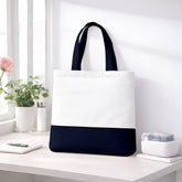 Premium Quality 100% Cotton Tote Bag 13 x 15 Inch – Reusable Eco-Friendly Canvas Shopping, Travel & Daily Carry Bag (Navy Blue/White)