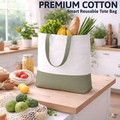 Premium Quality 100% Cotton Tote Bag 13 x 15 Inch – Reusable Eco-Friendly Canvas Shopping, Travel & Daily Carry Bag (Sage/White)