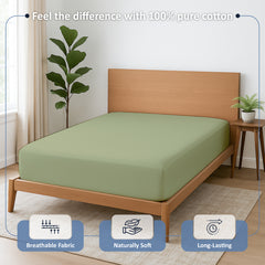Premium 100% Cotton Fitted Bedsheet | Soft & Cooling Hotel-Quality Sheet | 10-Inch Deep Pocket, All-Round Elastic (Sage)
