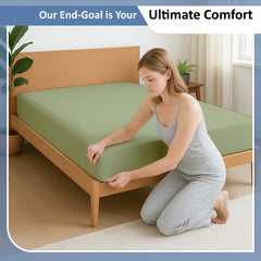 Premium 100% Cotton Fitted Bedsheet | Soft & Cooling Hotel-Quality Sheet | 10-Inch Deep Pocket, All-Round Elastic (Sage)