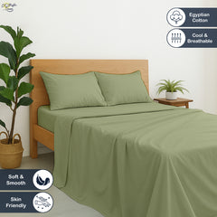 Premium 100% Cotton 4-Piece Bed Sheet Set | 400 TC | Flat Sheet, Elastic Fitted Sheet & 2 Pillow Covers | 10-Inch Deep Pocket (Sage)