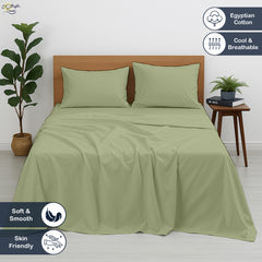 Premium 100% Cotton 4-Piece Bed Sheet Set | 400 TC | Flat Sheet, Elastic Fitted Sheet & 2 Pillow Covers | 10-Inch Deep Pocket (Sage)