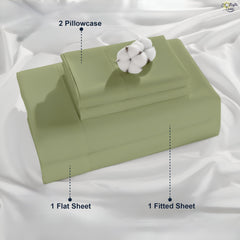 Luxury Giza Cotton 4-Piece Bed Sheet Set | Ultra-Soft & Breathable | Extra Deep 10-Inch Pocket Fitted Sheet, Flat Sheet & 2 Pillow Covers (Sage)
