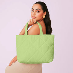 Sage Microfiber Quilted Tote Bag 13 x 15 Inch – Lightweight, Durable Shoulder Bag for Shopping, Travel & Daily Use