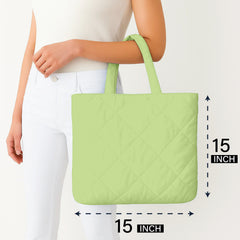 Sage Microfiber Quilted Tote Bag 13 x 15 Inch – Lightweight, Durable Shoulder Bag for Shopping, Travel & Daily Use